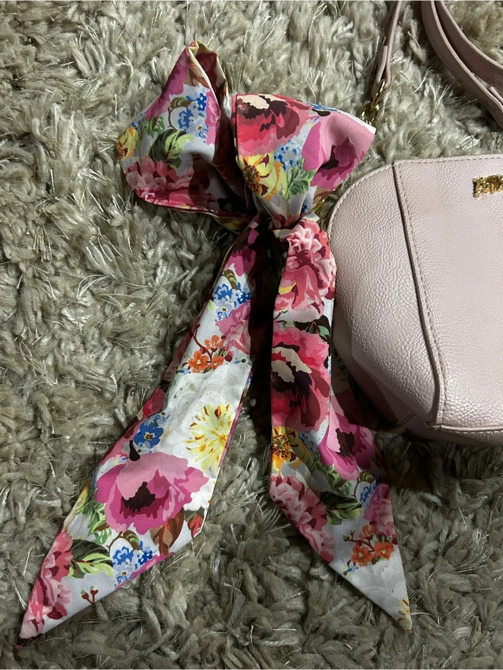 Betsey Johnson Blush Pink XO Anaya Crossbody Bag with Floral Scarf Accent